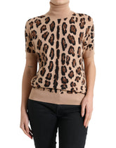 Dolce & Gabbana Beige Leopard Print Wool Turtleneck Top -   -  Dolce & Gabbana.